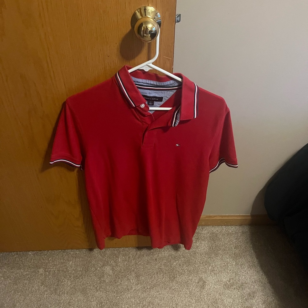 Tommy Hilfiger Red Polo Shirt Sporty Cotton Blend